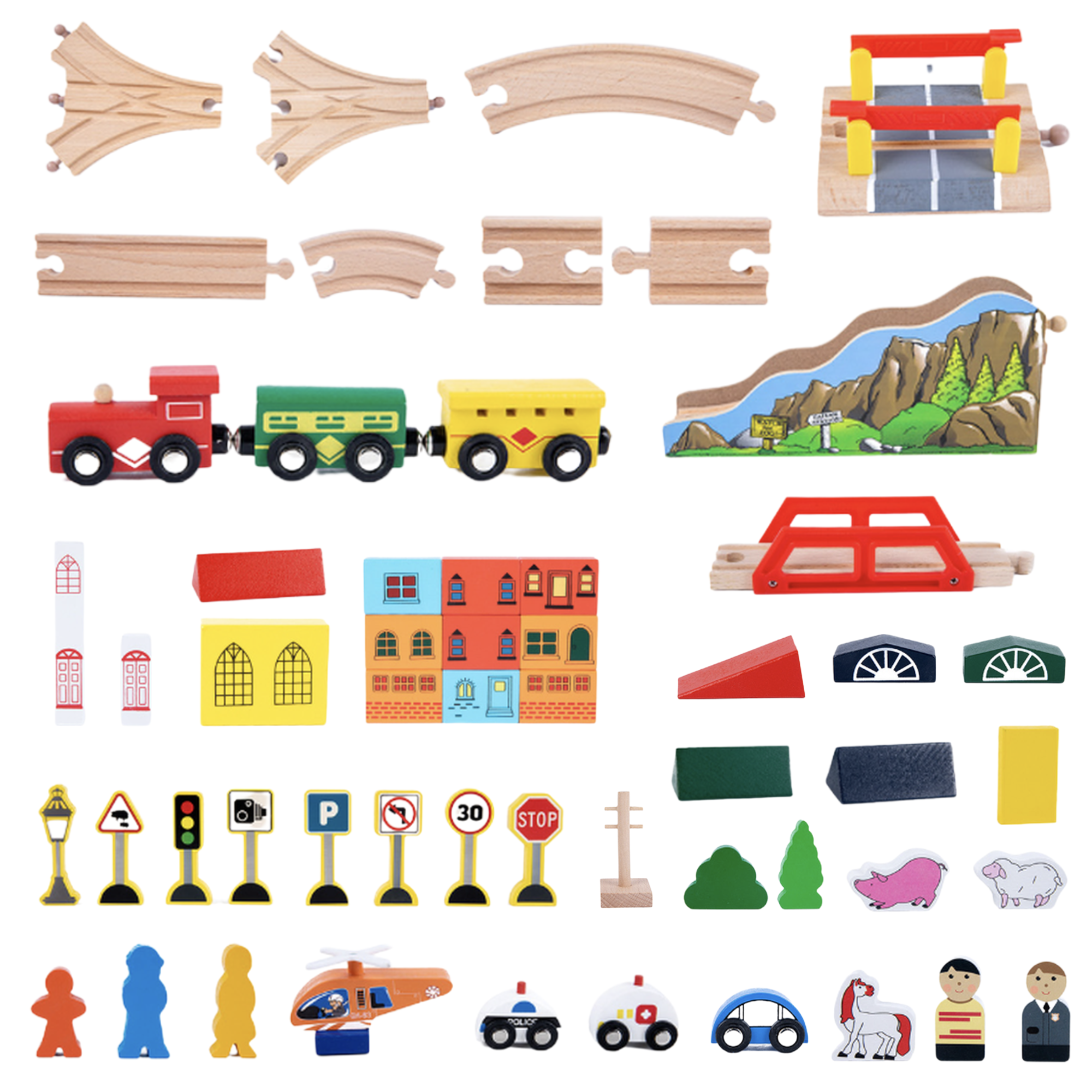 Holzeisenbahn Abenteuer – 100-teiliges Holzbau-Set