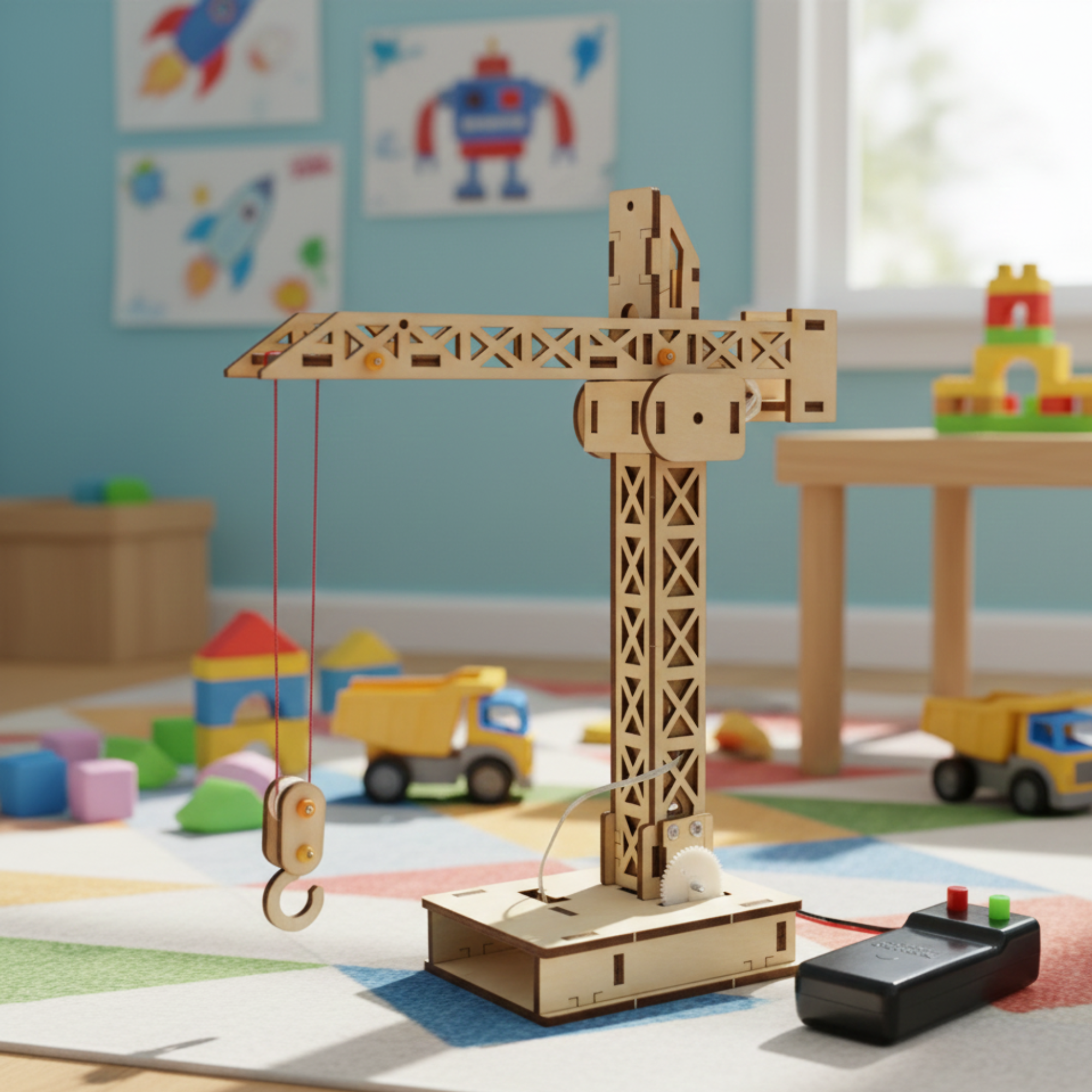 STEM Holzbaukran mit Motor & Fernsteuerung