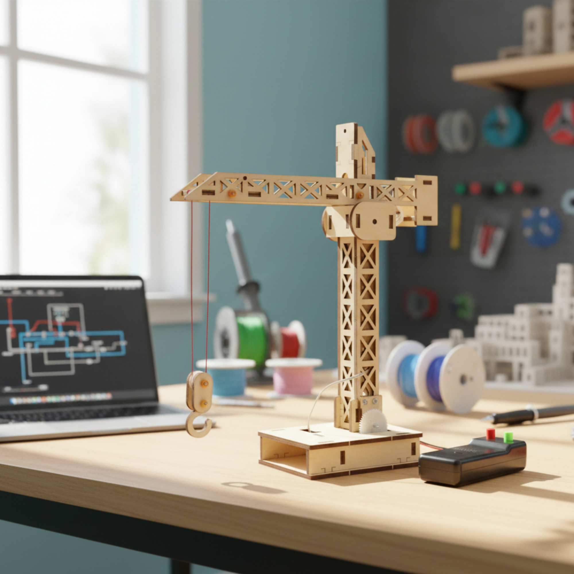 STEM Holzbaukran mit Motor & Fernsteuerung