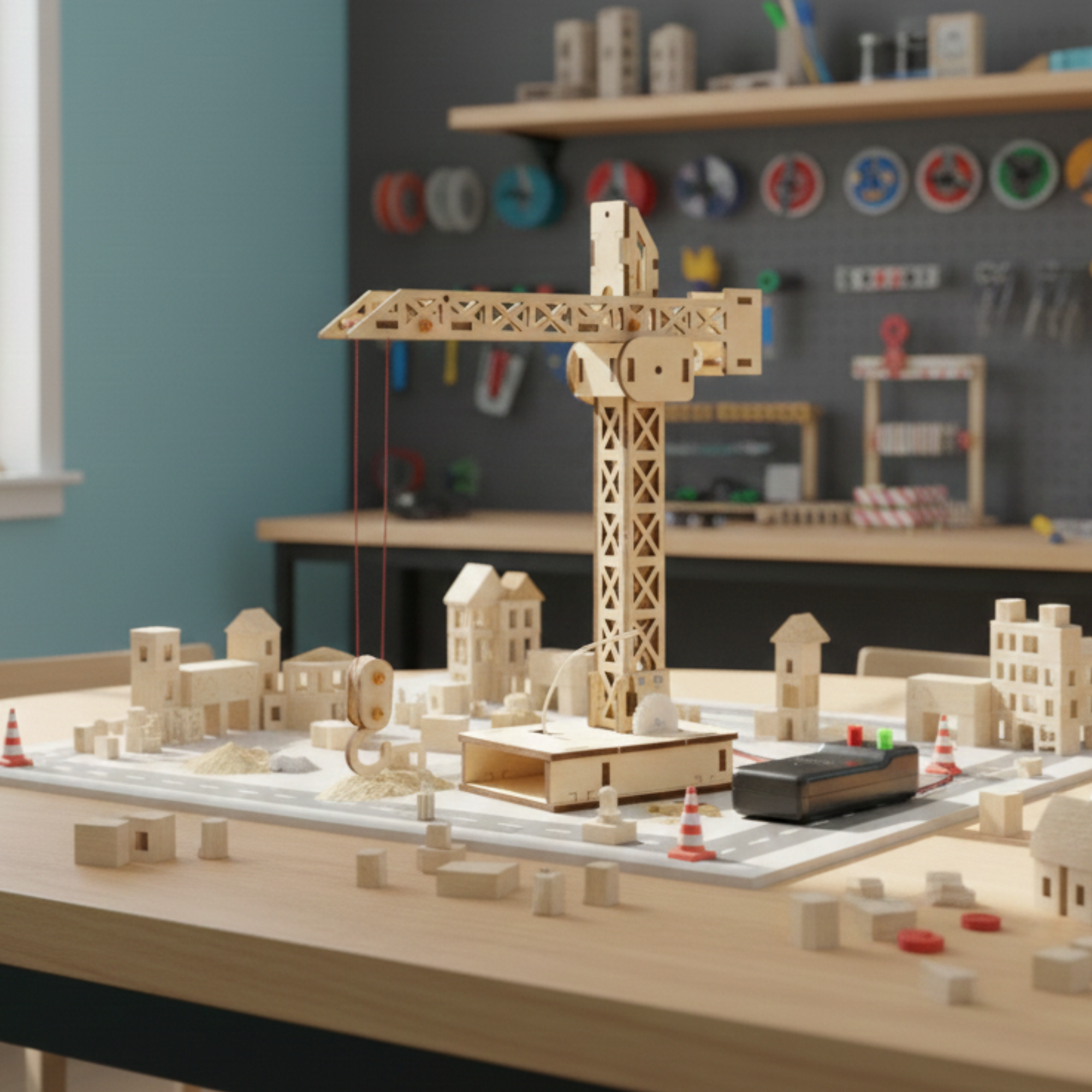 STEM Holzbaukran mit Motor & Fernsteuerung